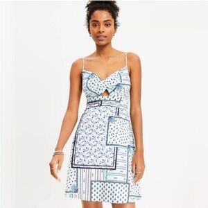 Loft Sundress Womens‎ 10P Blue Green Patchwork Twist Front Keyhole Fit and Flare